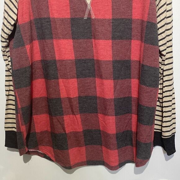 Glitzy Girlz Women's Multicolor Plaid Stripe Pullover Long Sleeve Top Size XL - Picture 2 of 6